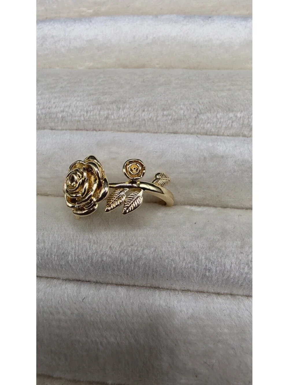 Vintage Style Rose Flower Ring Size 6 with KC Golden Plating Elegant Charm